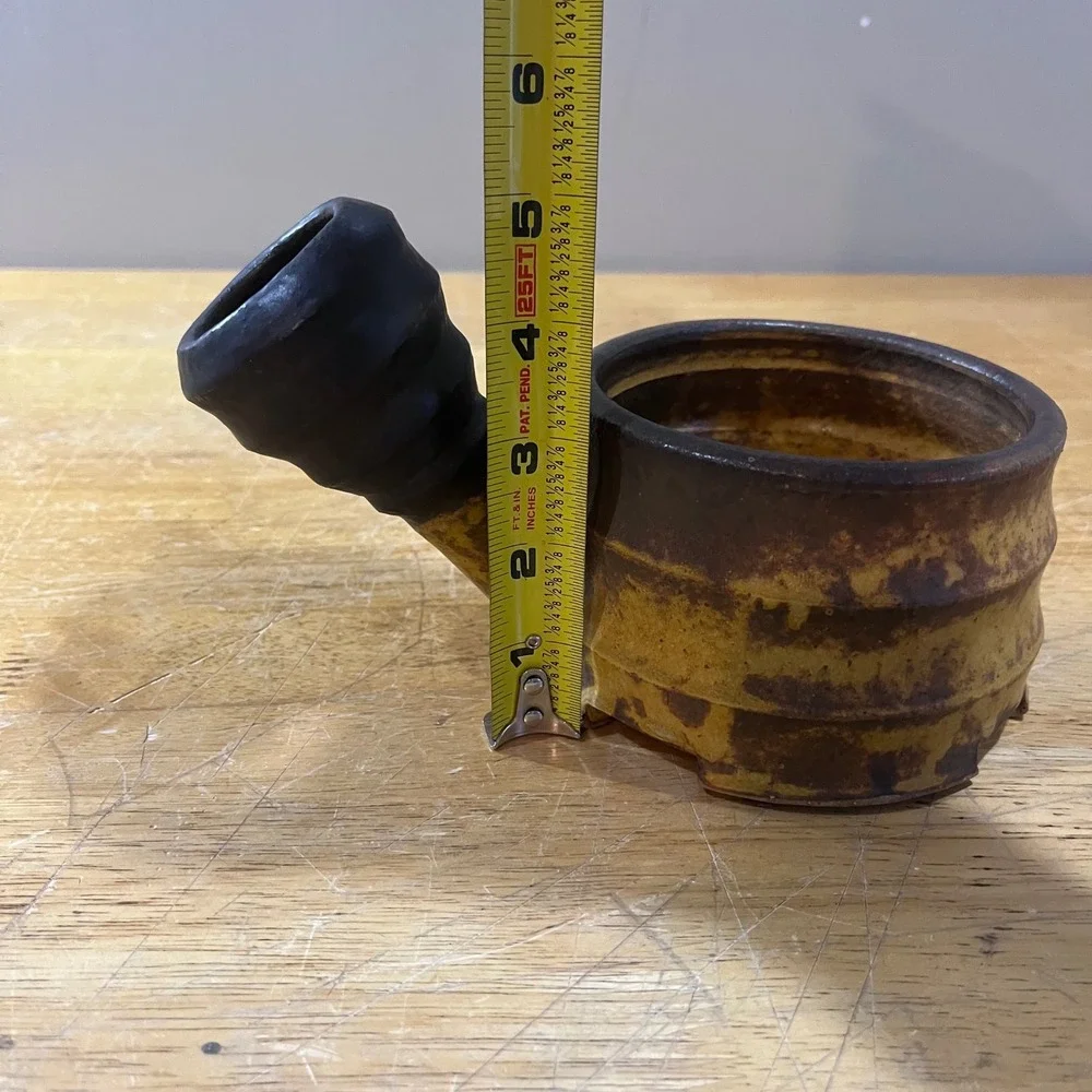 M. Bowen Studio Pottery Brutalist Stoneware‎ Candle Holder Vtg Mustard Brown